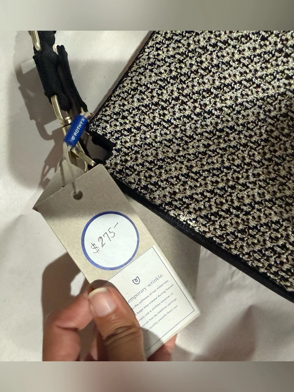 Rothy’s Textured Black and White Crossbody Bag with Adjustable Strap NWT